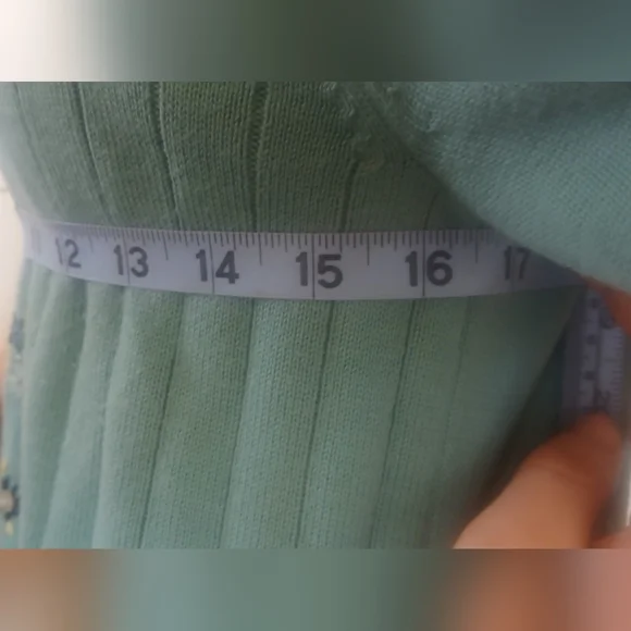 Embroidered Sea Green Short Sleeve Cotton Blend Sweater - Picture 8 of 13